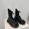 2025 autumn new retro British style fashion lace-up elastic boots female Internet celebrities ins versatile thick-soled thin boots