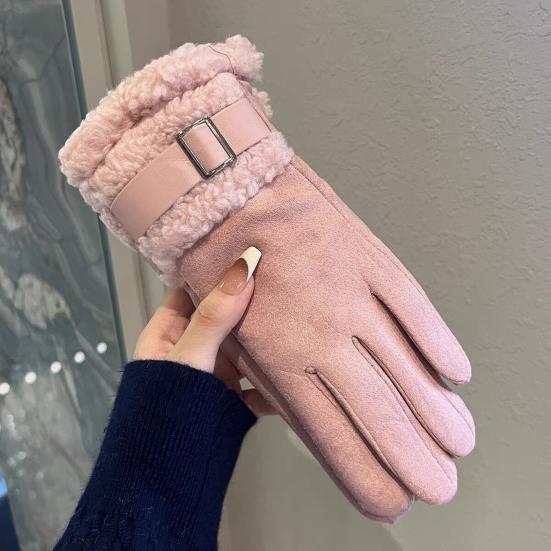 Dames Handschoenen van Imitatiesuède met Imitatiebont Manchet Winter Warm Fleece Gevoerd Touchscreen Handschoenen voor Buiten Skiën Fietsen