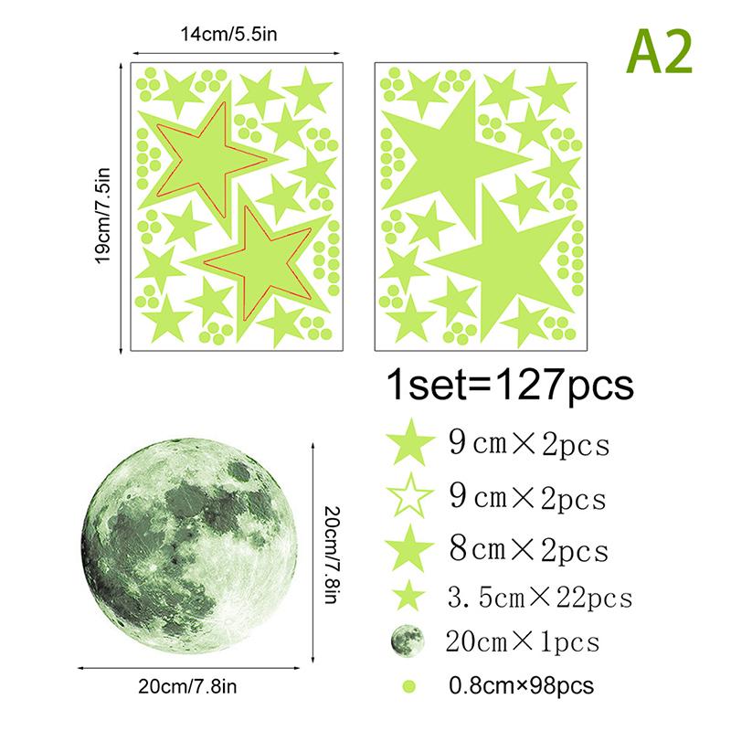 127 tk Helendav Star Moon Diy dekoratiivne seinakleebis Night Party Glow In Dark