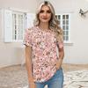 Women Summer T-shirt Round Neck Short Sleeve Loose Fit Tee Shirt Floral Print Regular Fit Pullover Tops