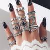 Ring Vintage Personality Feather Flower Serpentine Star Moon Hollow 14 Piece Set Ring