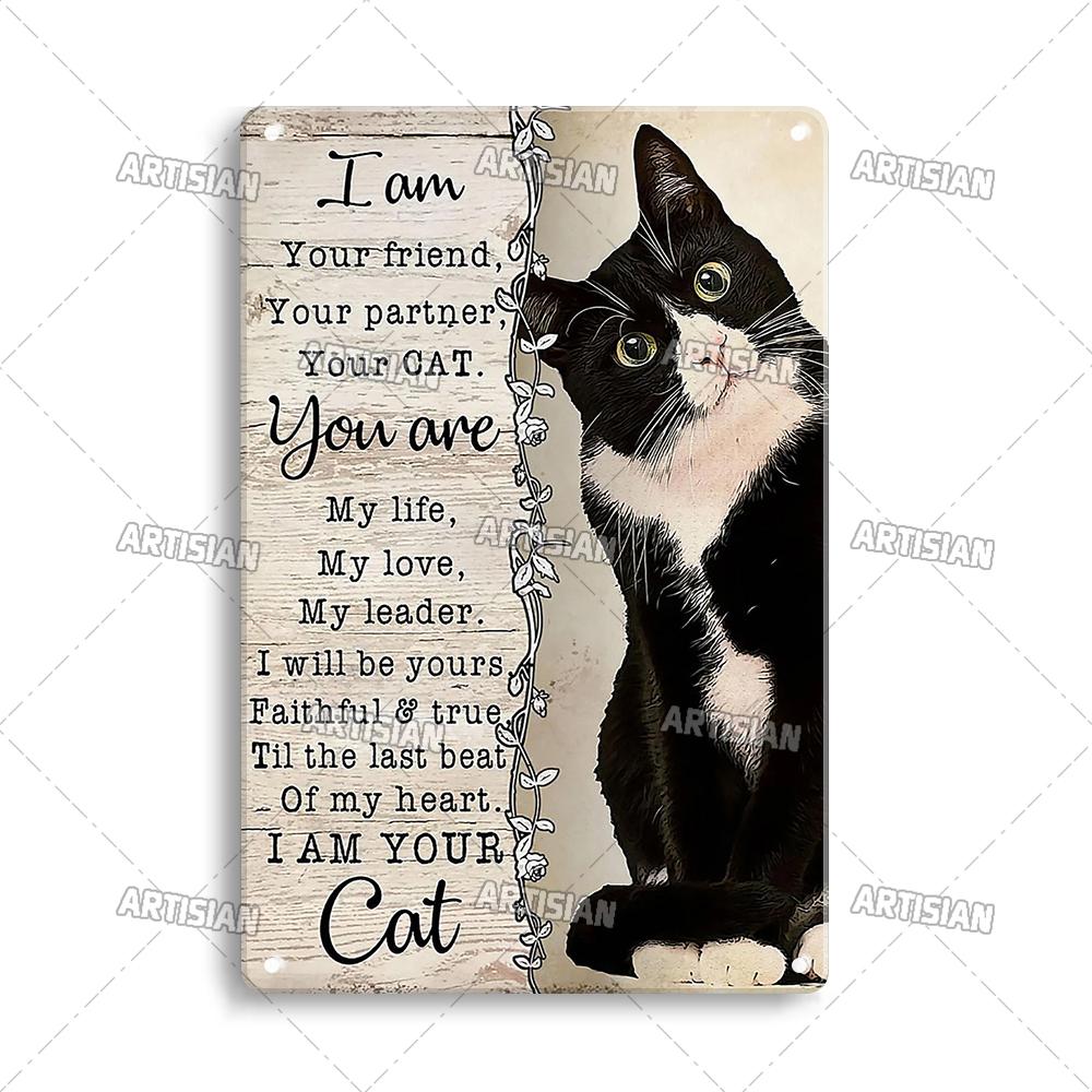 Artisian Black Cat Metal Poster Pet Tin Plate Moggy Decorative Sign Wall Decor Garage Bar Pub Club Hotel Cafe Kitchen Home