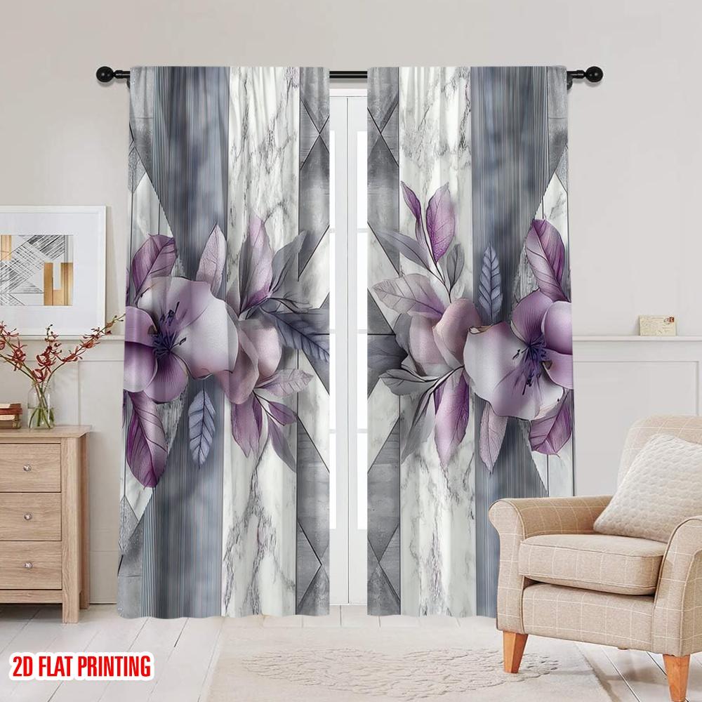 2D Flachdruck 2 Stück Vorhänge Geometrisch Floral Verdunkelnd Polyester Partydekorationen Geeignet für Alle Anlässe dekorieren