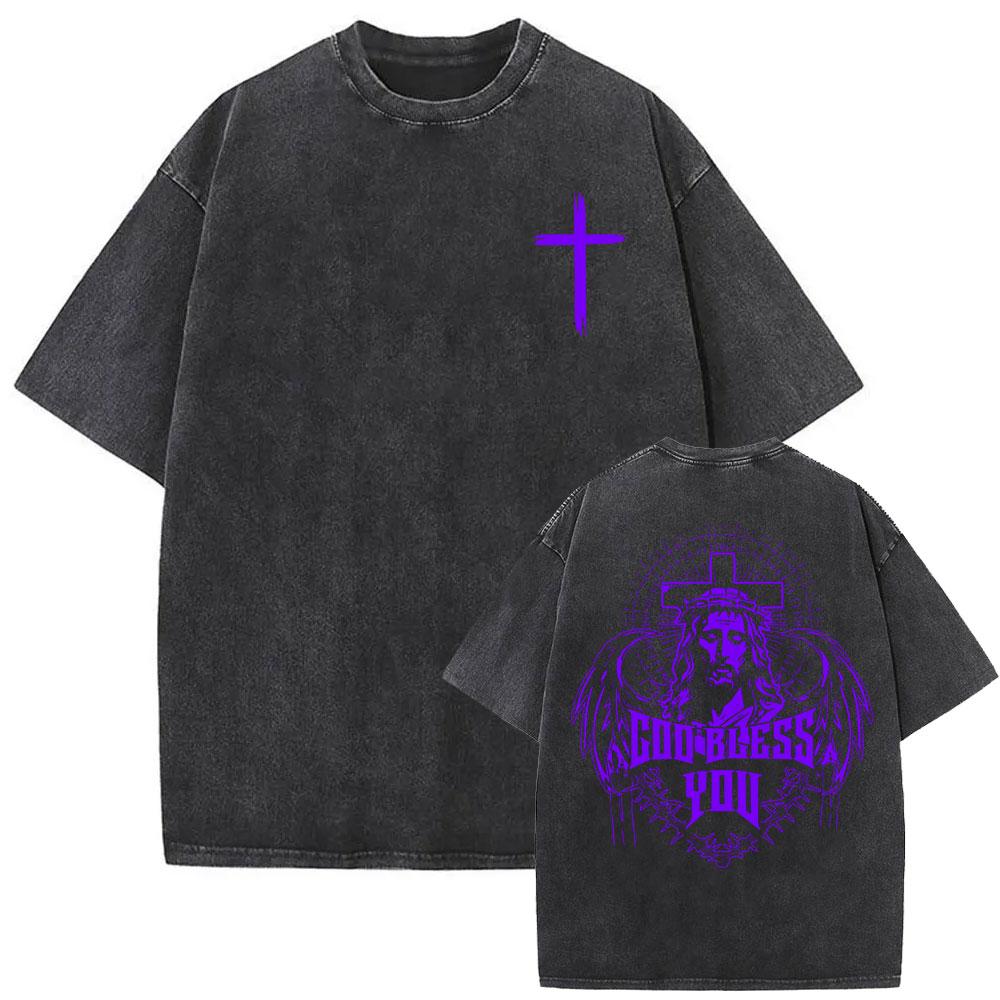 T-shirt Vintage Lavata Religiosa Cristiana Gesù è Re Uomo Donna Gotica Hip Hop T-shirt Oversize Cotone di Alta Qualità