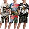 Toddler Boys Girls Cartoon 3D Print Jurrasic Dinosaur T Rex Velociraptor Tees/Suits Teenager Casual Summer T Shirt Tracksuit Set