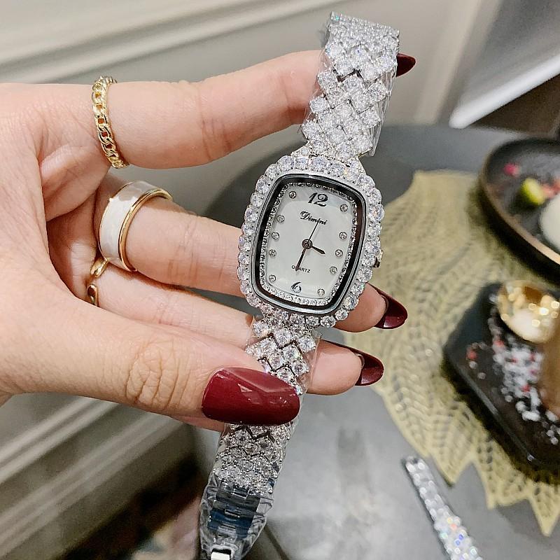 Square Zircon Silver Bracelet Fashionable Personalized Rhinestone Shell Watch Full Diamond Strap Women'S Watch