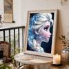 Disney Frozen Elsa Side Profile Pearl Inlaid Frameless Art | Sparkling Snowflake & Gradient Gown | Luxury Wall Decor for Teen Girl Room & Hallway