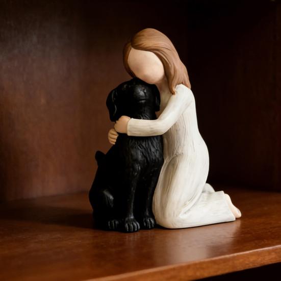 Resin Girl with Dog Figurine Hand-Painted Dog Angel Sculpture for Dogs Lovers Pet Loss Sympathy Gifts for Home Bedroom Tabletop Shelf Decor