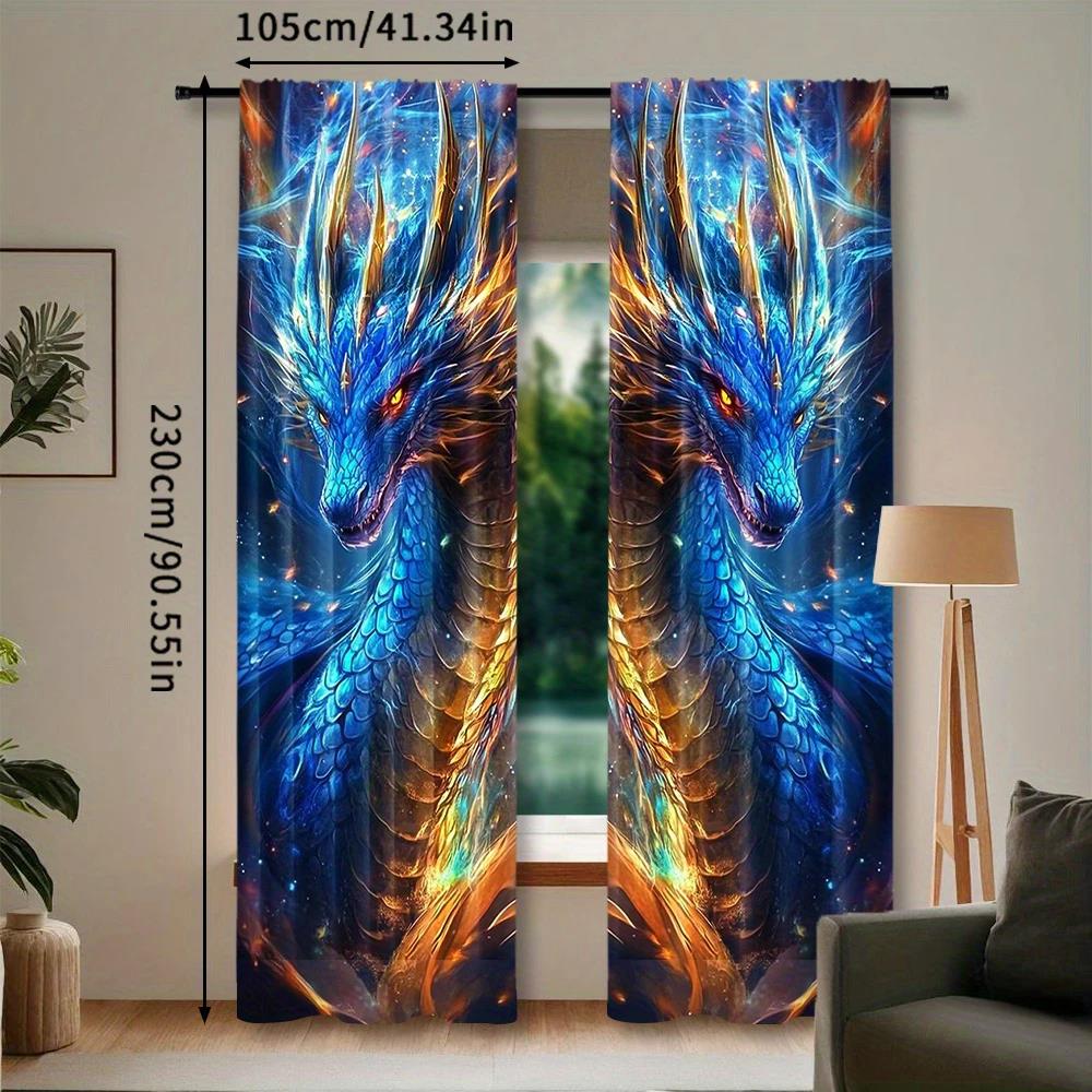 Dragon Totem Printed Curtains, Pole Bag Bedroom and Living Room, Home Decoration, Room Decoration