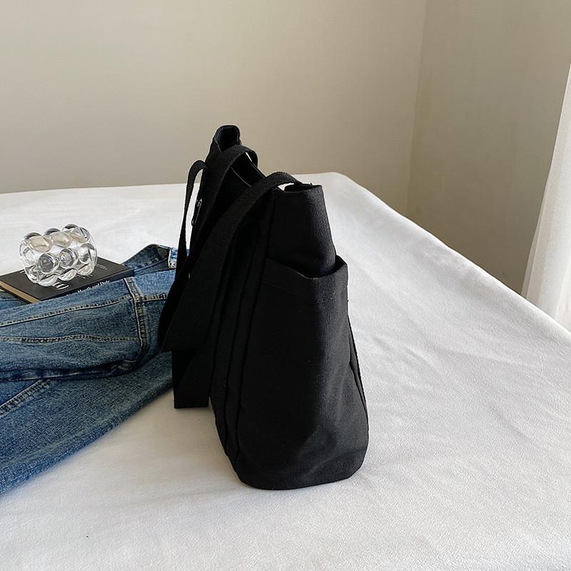 Canvas Tote Bag Large Capacity With Zipper For Commuting And Casual Daily Use