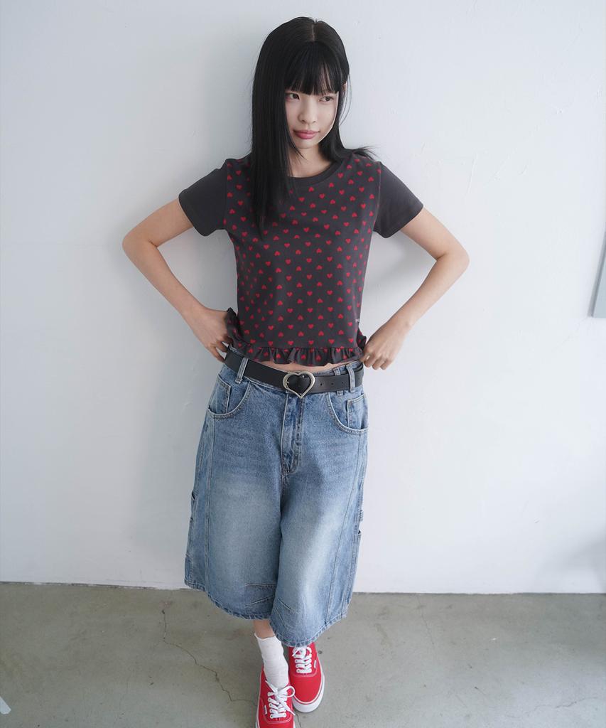 Mimdeowodeulobeu Two-Tone Frill T-Shirt_Charcoal