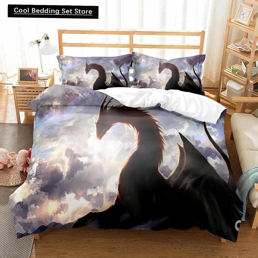 Fly Dragon King Queen Duvet Cover Western Sci-fi Dragon Bedding Set Polyester Comforter Cover for Men Boys