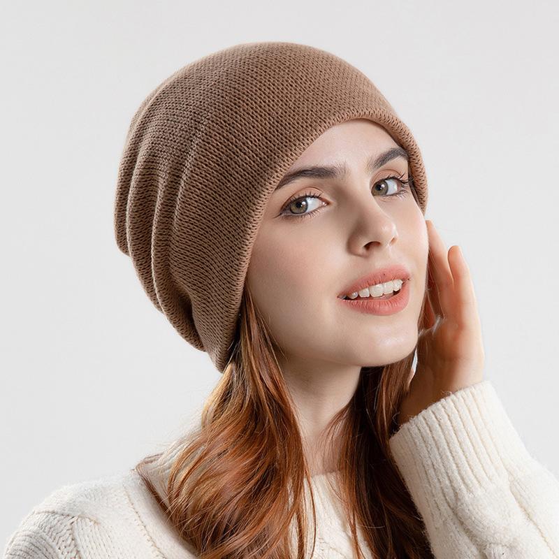 Women's Autumn Winter Ear Protection Knitted Stacked Hat Warm Versatile Hat Big Headband Wrapped Cold Hat