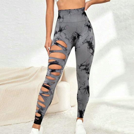 Women Tie Dye Hollow Out Leggings Sports Pants High Waist Hip Lifting Push Up Gym Tights Running Leggings Sportswear