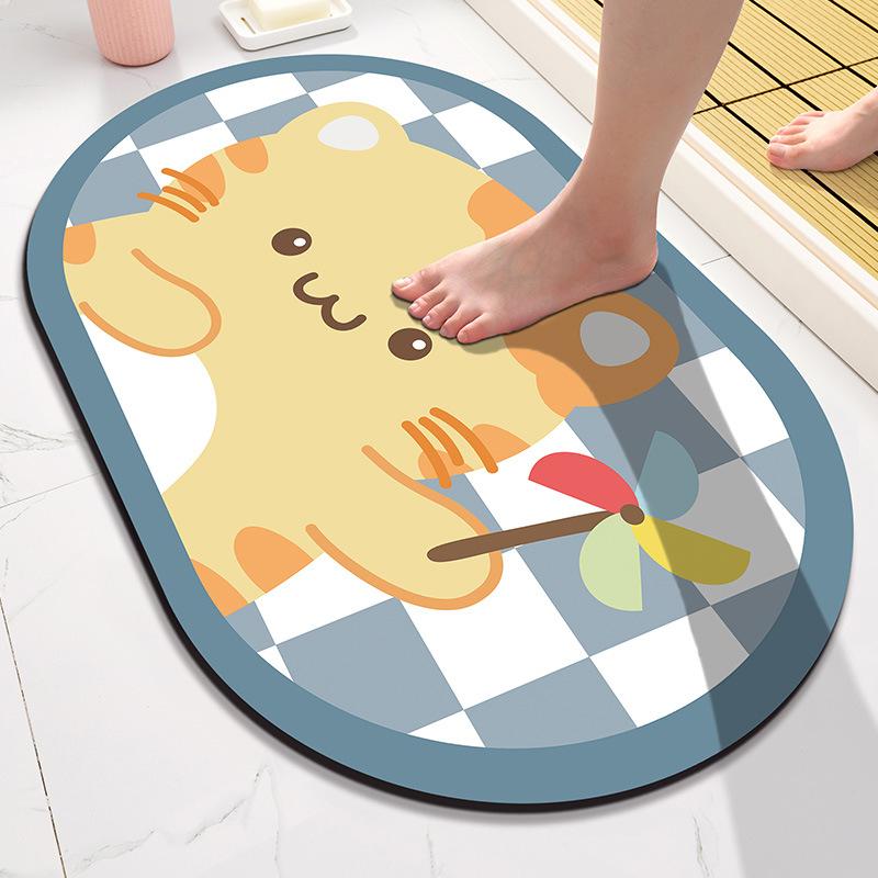 Cartoon Floor Mat Toilet Diatom Mud Soft Absorbent Foot Mat Toilet Bathroom Door Non-slip Carpet Household Bathroom