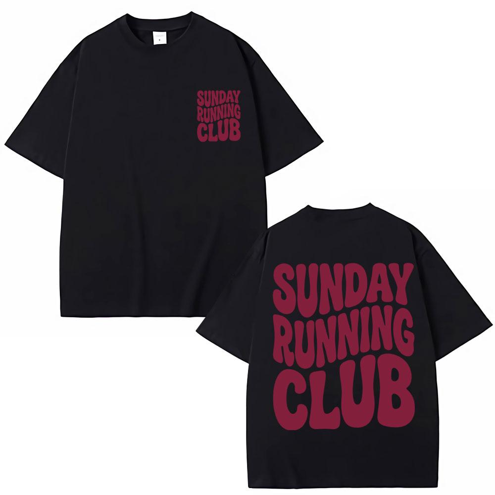 T-shirt Graphique Club de Course du Dimanche Hommes Femmes Sportif Jogging Vintage Été T-shirts Coton Décontracté Surdimensionné