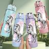 1PC White Horse Light Portrait 750ml Color Plastic Sports Water Bottle Leakproof Flip Straw Lid Suitable for Sports Office Home Use