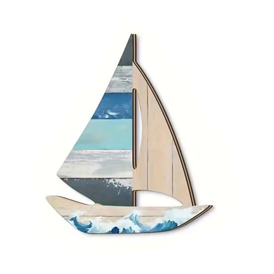 3 Pcs Nautical Sailboat Wall Art Coastal Ocean Theme Wooden Ship Wall Decor Lake House Hanging Sculpture for Living Room