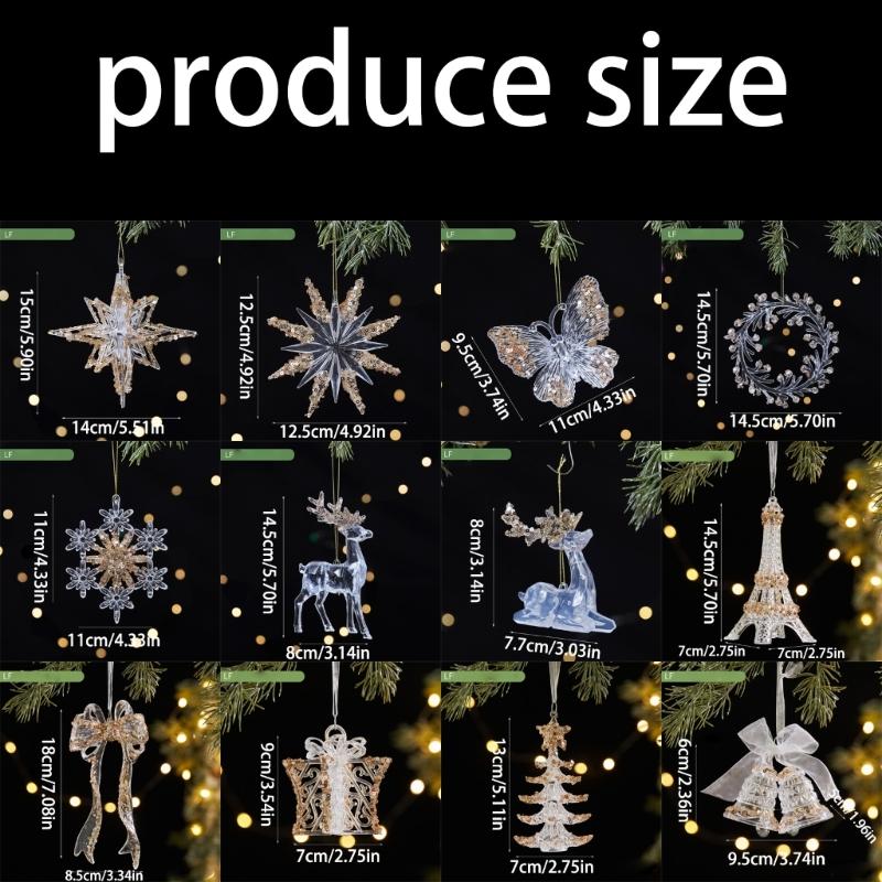 Bruchsichere Glitzernde Acryl-Feiertagsdekorationen Hirsch Schneeflocke Ornament für Weihnachtsbaum und Heimparty