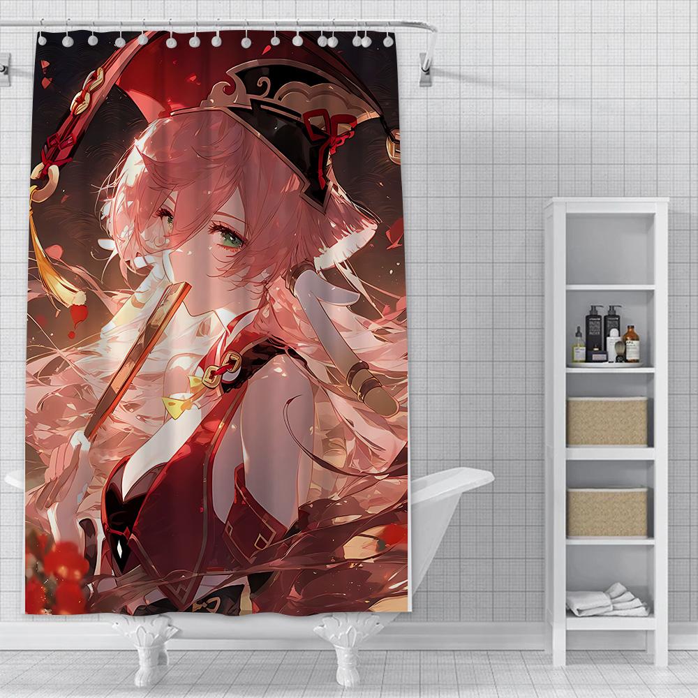 Duschvorhang Wasserdicht Polyesterstoff Farbe Bunt Badezimmer Vorhänge Genshin Impact Zuhause Badezimmer Dekoration Vorhang Mit Haken