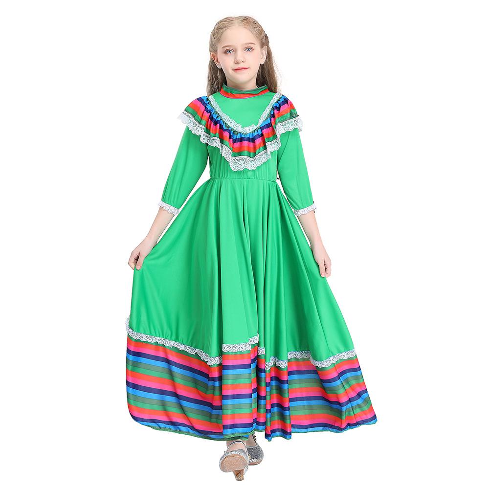 Traditional Mexican Girl Long Skirt Ethnic Dance Costume Children's Ethnic Style Party Performance Game Costume