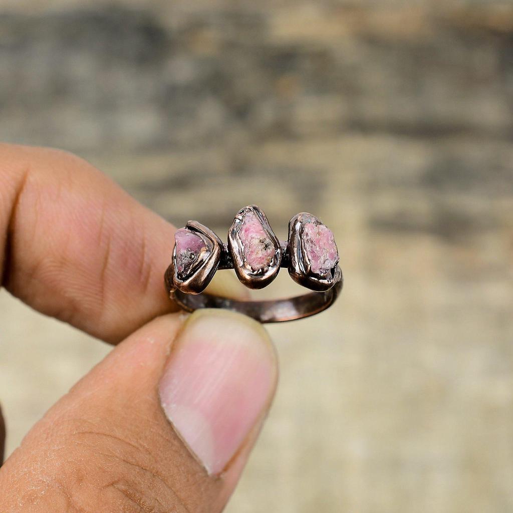 Pink Tourmaline Rough Ring Electroformed Copper Ring Handmade Jewelry Electroformed Copper Jewelry Real Gemstone Ring Available In Ring Size