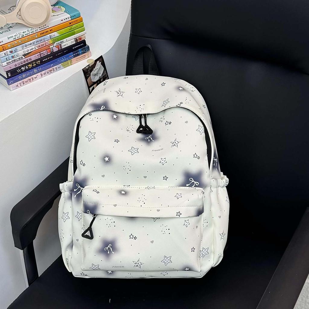 Schoolbag Cute Girl Star Printed Backpack Female Middle School High School Student Campus Large Capacity Lightweight Schoolbag Simple Backpack