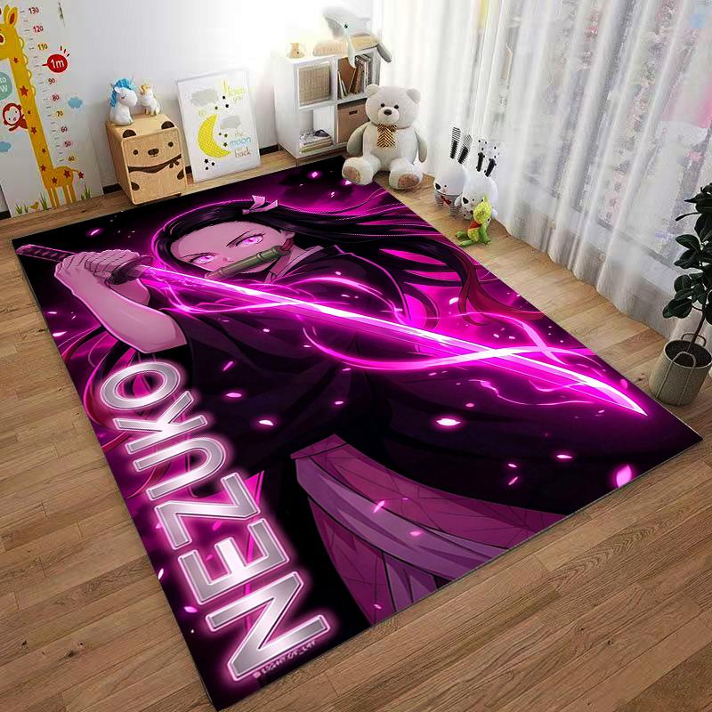 Anime Girl with Sword Design Carpet, Nezuko Pink Style Home Decor Suitable for Use As an Anti-slip for Living Room Bedroom Sofas
