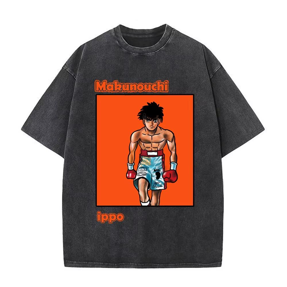 Hot Vintage Acid Washed Tshirt Anime Hajime No Ippo Kamogawa Boxing Gym Makunouchi Fighting Tshirts Men Fashion Oversized Top