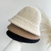 Literarischer und vielseitiger Wollstrick-Bucket-Hat Herbst und Winter warme Wollmütze Damen Bucket-Hat Gesicht bedecken