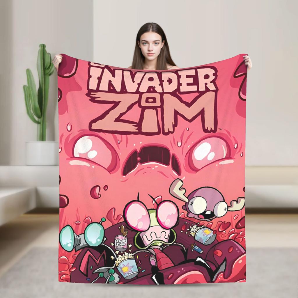 Invader Zim Filmdecke Weich Warm Street Trend Plüsch Überwurfdecke für Couch Sessel Sofa Bett Reisen Flanell Bettdecke Bettbezug
