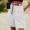 Sommarshorts för kvinnor Elastisk hög midja Lösa sidofickor rakt över knälängd Mjuk Enfärgad färg Andas dagligen Casual Business Office-shorts