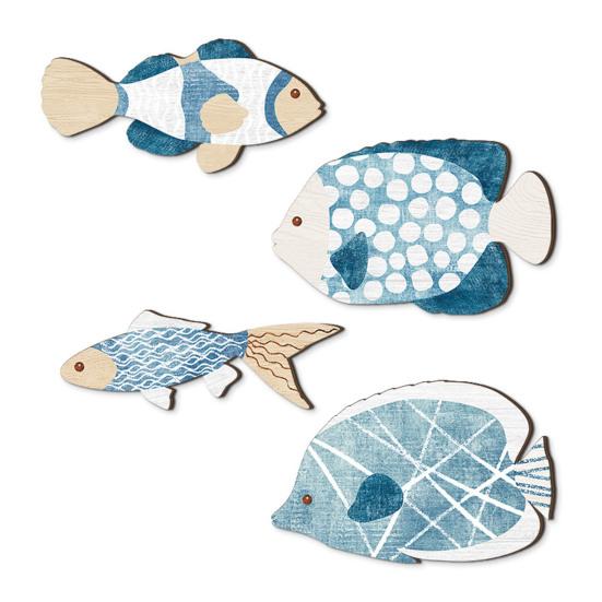 Houten Vis Wanddecoratie Rustiek Kuststrand Blauwe Vissen Wandkunst Nautisch Wandkleed Beeld voor Meerhuis Badkamer Slaapkamer Decor