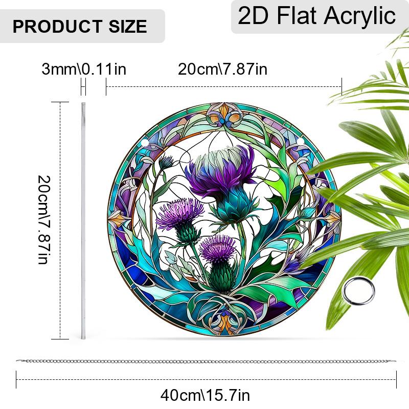 Attrape-soleil Fleur de Chardon Violet Acrylique Effet Vitrail Ornement Suspendu à la Fenêtre Cadeaux pour Amoureux des Fleurs