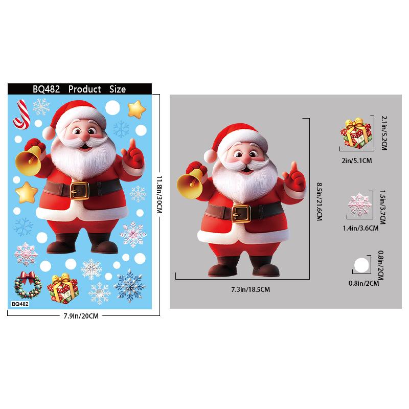 2Pc Christmas Ornaments Gingerbread Man Snowman Snowflake Glass Stickers Christmas Party Decorations Santa Claus Static Stickers