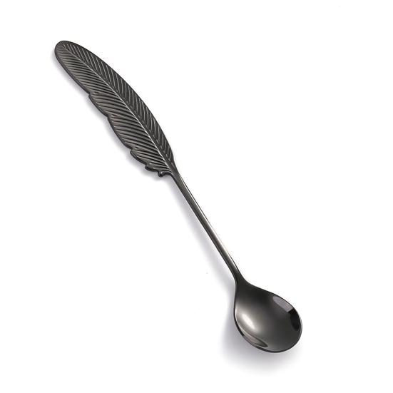 Coffee Spoon Creative Feather Shape Handle 304Stainless Steel Tea Dessert Mixing Spoon for Home