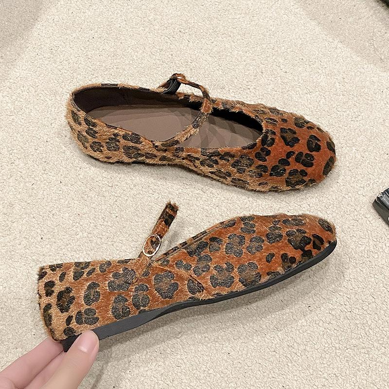 Leopardí baleríny Kožešinové Dámské Boty Marie Janes Značka Podzim Nové Ležérní Boty 2025 Trend Baleríny Módní Návrhář Zapatos Mujer