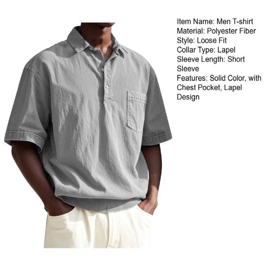 Herren-T-Shirt mit Revers, kurzärmelig, lässig, für den Sommer, mit Brusttasche, einfarbig, lockere Passform, für Büro, Urlaub, Alltag