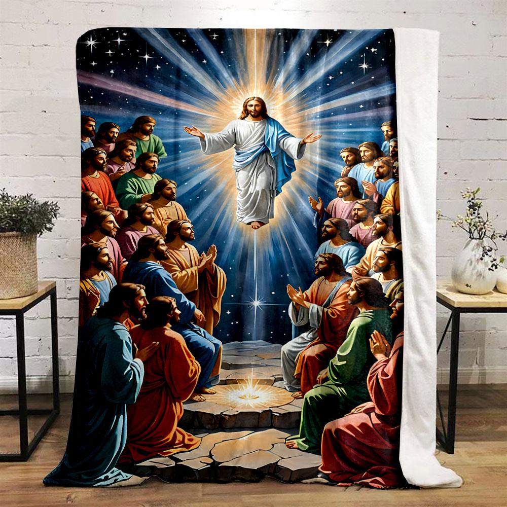 Ascending Jesus Disciples Worship Printed Blanket for Living Room Bed Couch Lunch Break Soft Cozy Blanket for Friend's Festival Gift