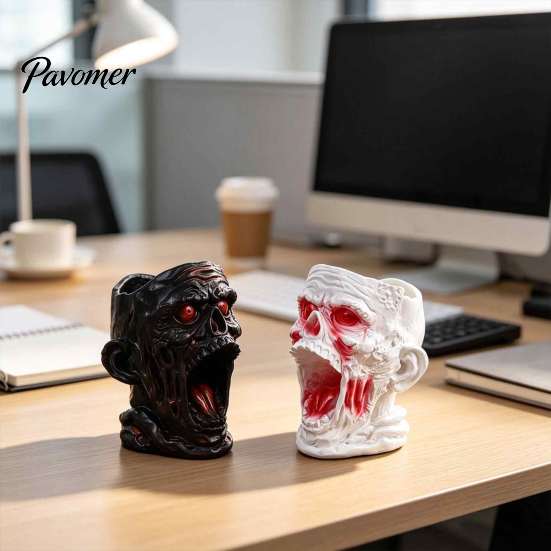 Creative Pencil Storage Gothic Skull Pen Holder, Realistic Zombie Head Makeup Brush Organizer, Large Capacity Desktop Resin Desk Organizer Container,