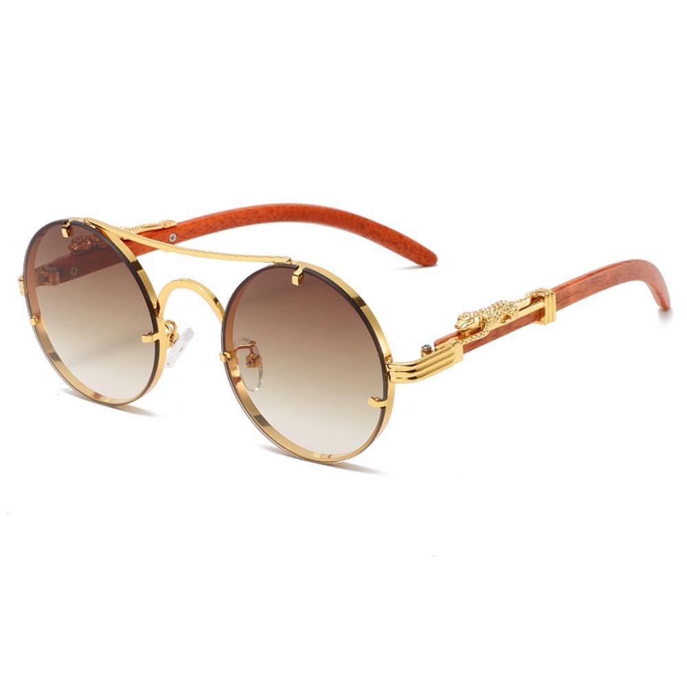 Fashion Luxury Round Sunglasses Double Bridge Cheetah Punk UV Protection Gradient Unisex Shades