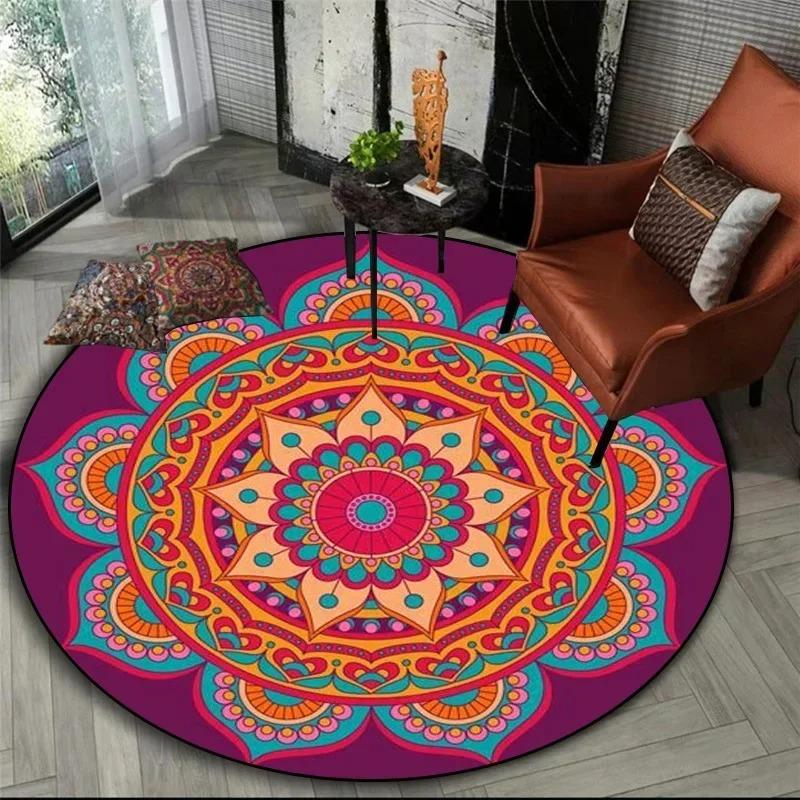 Bohemian Mandala Runder Nachttischteppich Für Hängekorb Computertisch Fußmatte Meditation Yoga Matte Heimdekoration