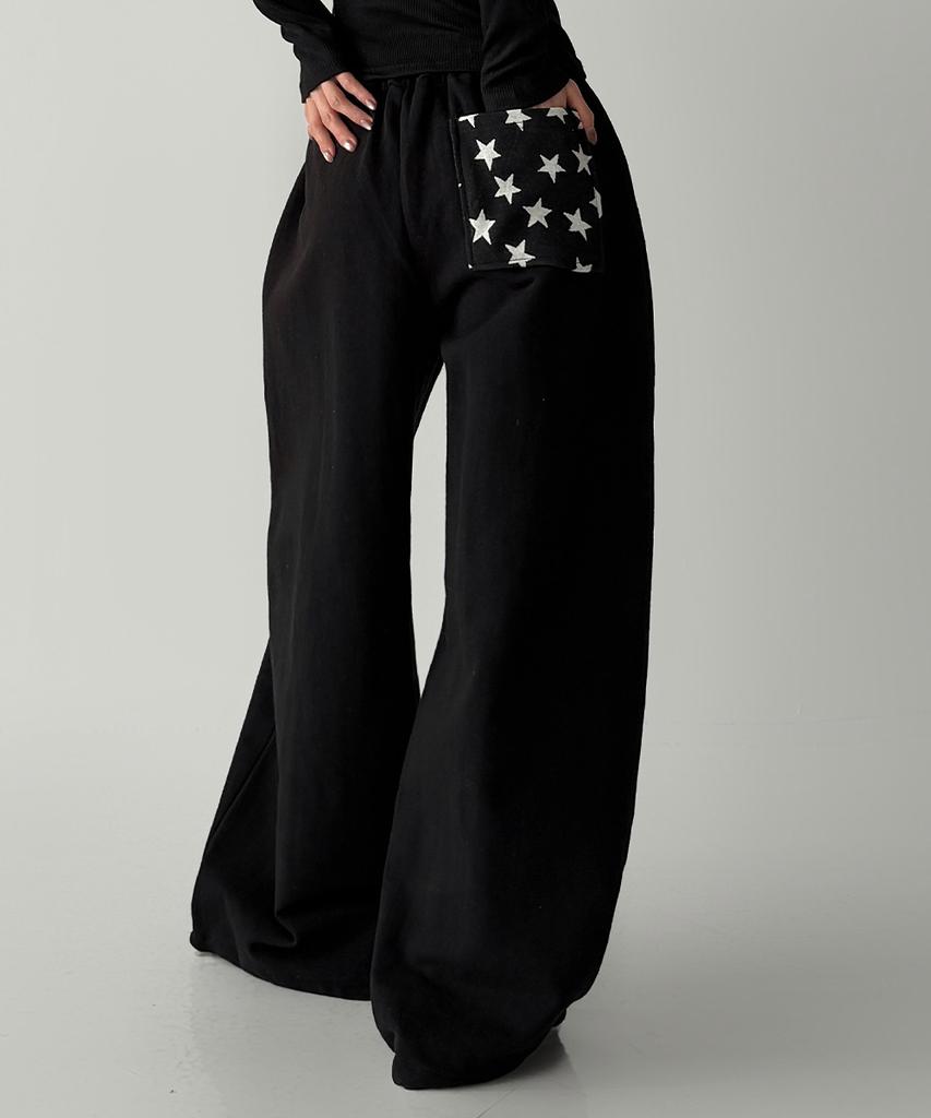 THE GREEN LAB Star Patch Terry Pants [Black]