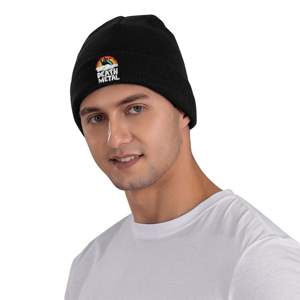 Funny Death Metal Cat Gift Rainbow Heavy Metal Warm Knitted Cap Winter Knit Bonnet Hat Skullies Beanies Hip Hop Caps for Unisex