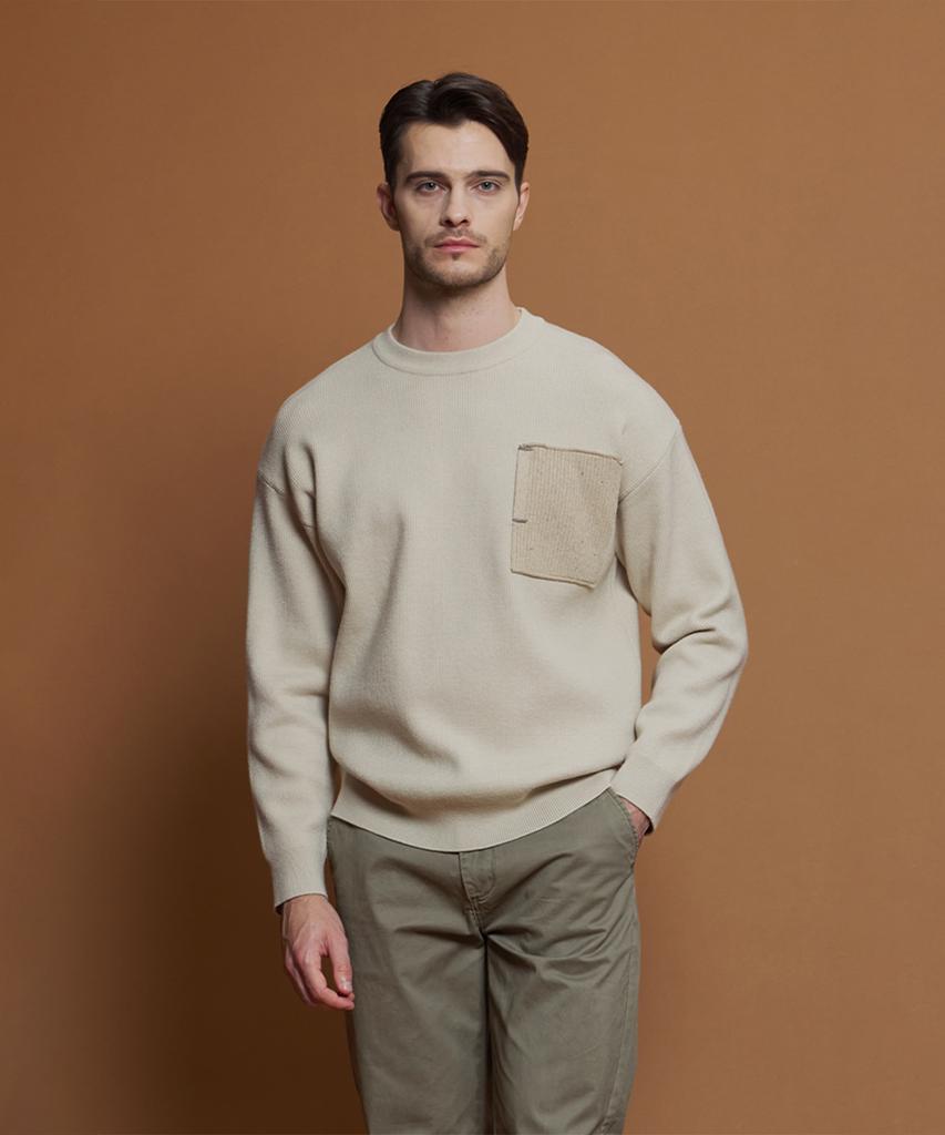 PANICALE Beige Wool Blend Contrast Pocket Knit