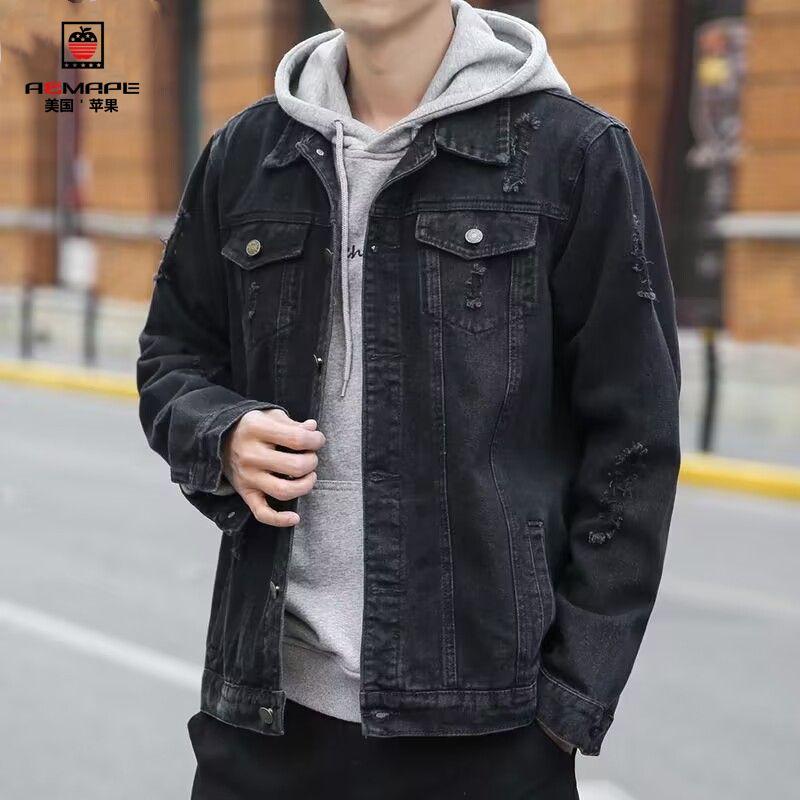 Spring Casual Denim Jacket Men's Trendy Brand All-match Jacket Male Student Tops Trendy Denim Jacket Men