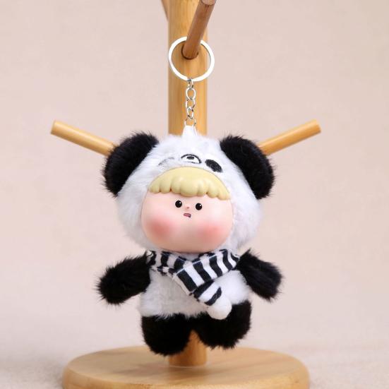 Adorable Doll Pendant Multifunctional Plush Keychain with Hanging Buckle Cute Animal Shapes Fox Panda Soft Skin-Friendly Vinyl Face Gift for Girls