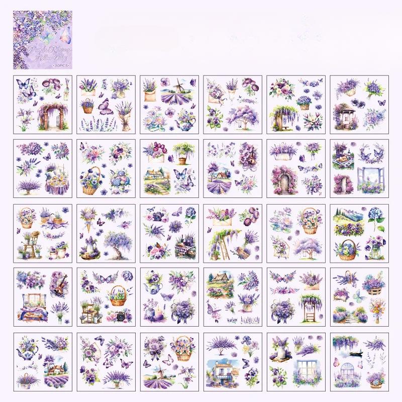 30 Pcs Mountain Flower Butterfly Cut Film Sticker Sticker Book PET Sticker Sticker Book Hand Made Collage Material