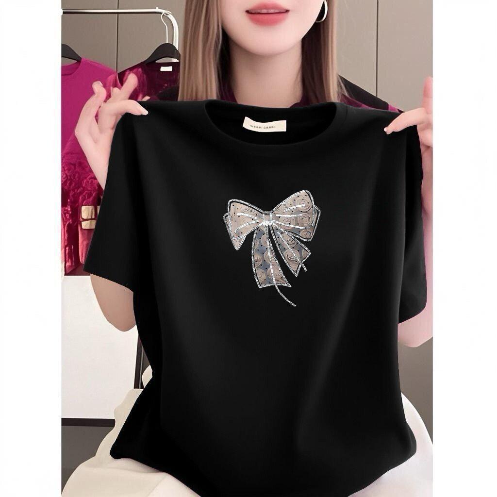 High-End Bow Print Short-Sleeve Women's T-Shirt - Summer Korean Style, Loose & Versatile Casual Top