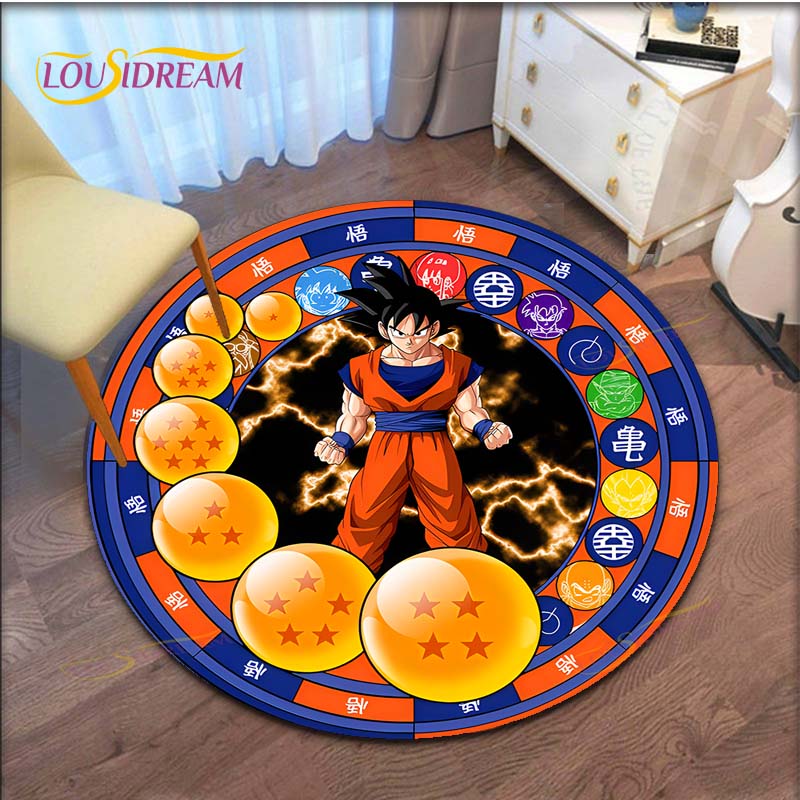 GOKU Teppich Cartoon Dragon Ball Rutschfeste Fußmatte Läufer Teppich Rund Spielmatte für Spielzimmer Kinderzimmer Teppiche für Schlafzimmer